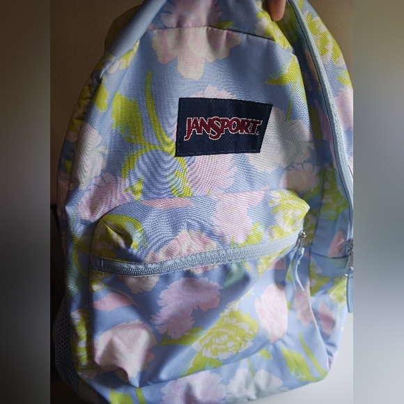 JanSport Cross Town backpack Floral Periwinkle Blue Pre-owned - Picture 2 of 8